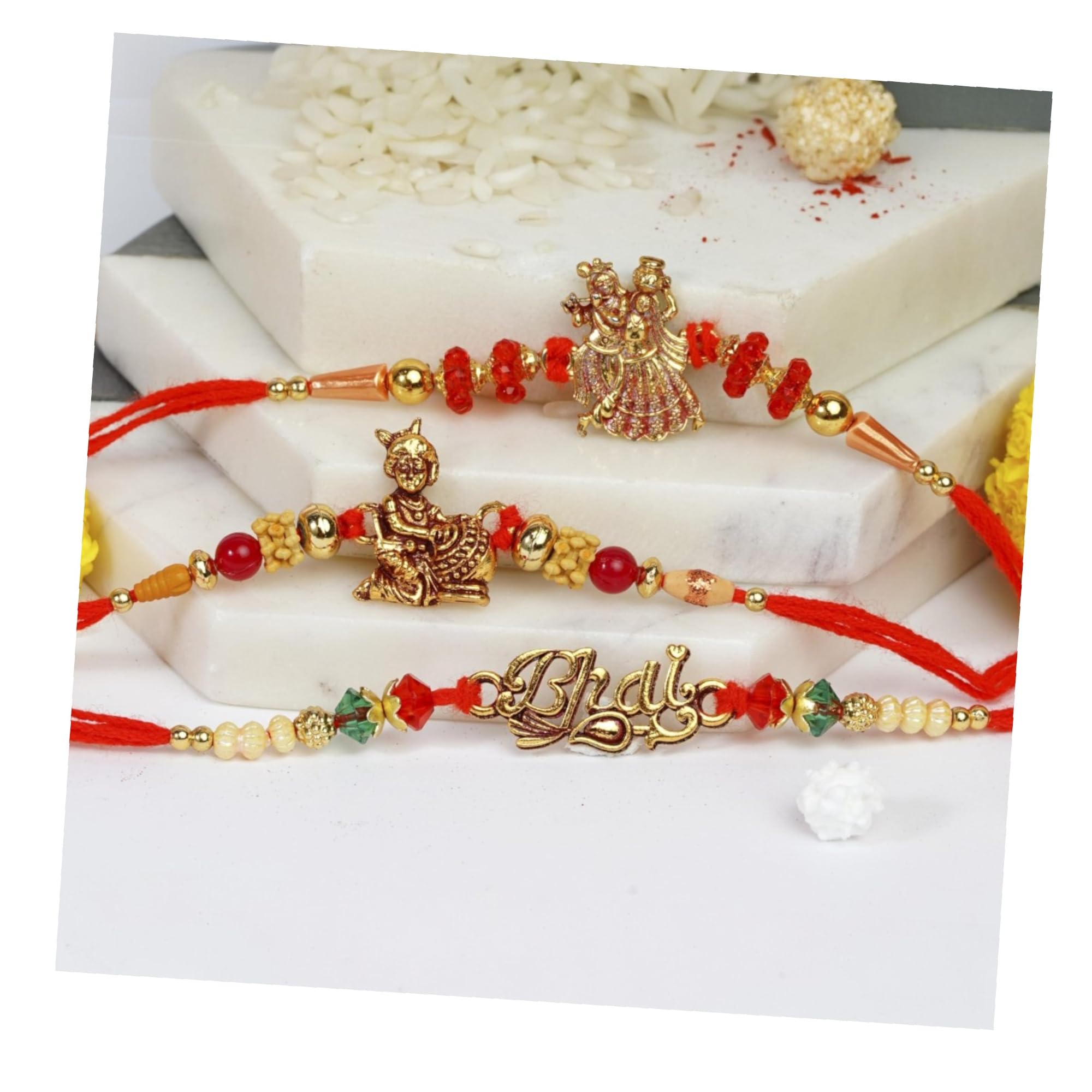 Parag Rakhi Mens Evil Eye Combo Of 2 Rakhi For Brother And Bhabhi Set/Premium Ganesh Ji Rakhi With Designer Peacock Rakhi/Bracelet Rakhi/Bhabhi Rakhi/ 2 /Pearls (Pink)