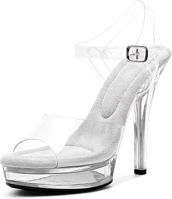 WUXIN H&P Womens Clear Platform Heels - Sexy Exotic Heels with Ankle Strap, Comfortable Pole Dancing Shoes for Party, Club, and Model Competition Stilettos