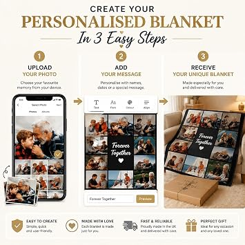 Personalised Blanket with Photo, Customisable Photo Throw for Adults Kids, Personalised Gifts for Mum, Dad, Boyfriend, Girlfriend