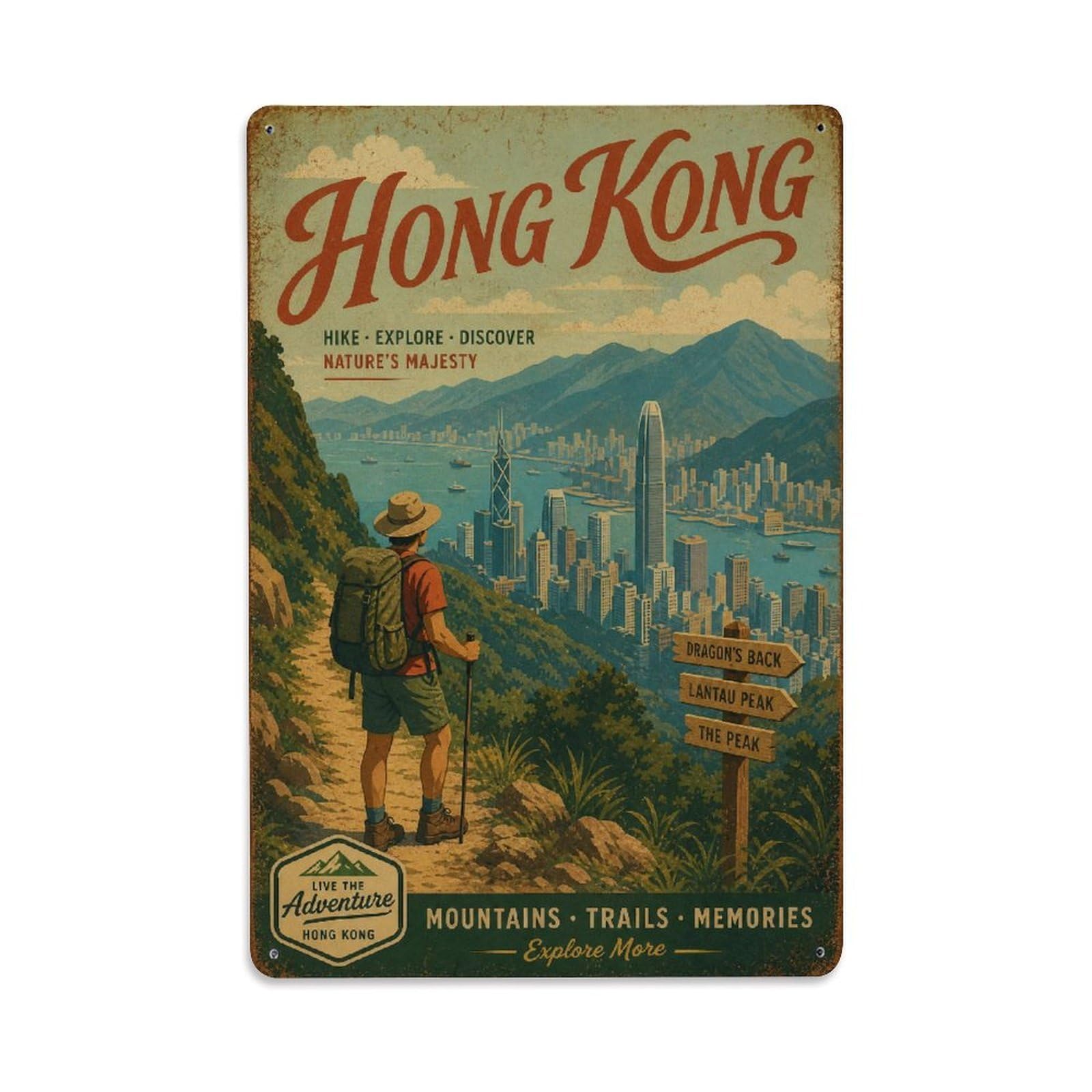 Gead 8X12inch Style Vintage Travel Hong Kong Hiking Metal Tin Sign