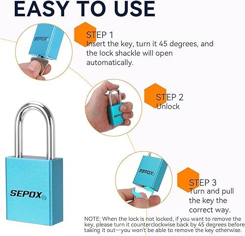 Miniatura 4 de SEPOX Candados ultra resistentes a la intemperie resistentes al óxido, juego de 12 candados de aluminio azul con 18 llaves iguales, alta seguridad