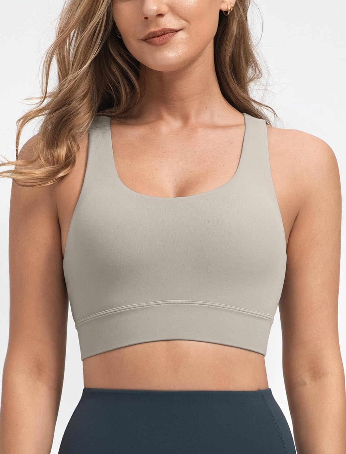 Yvette Criss Cross Back Padded Strappy U NeckYoga Sports Bras with Removable Cups Light Support Wireless Bra Cropped Tank Top