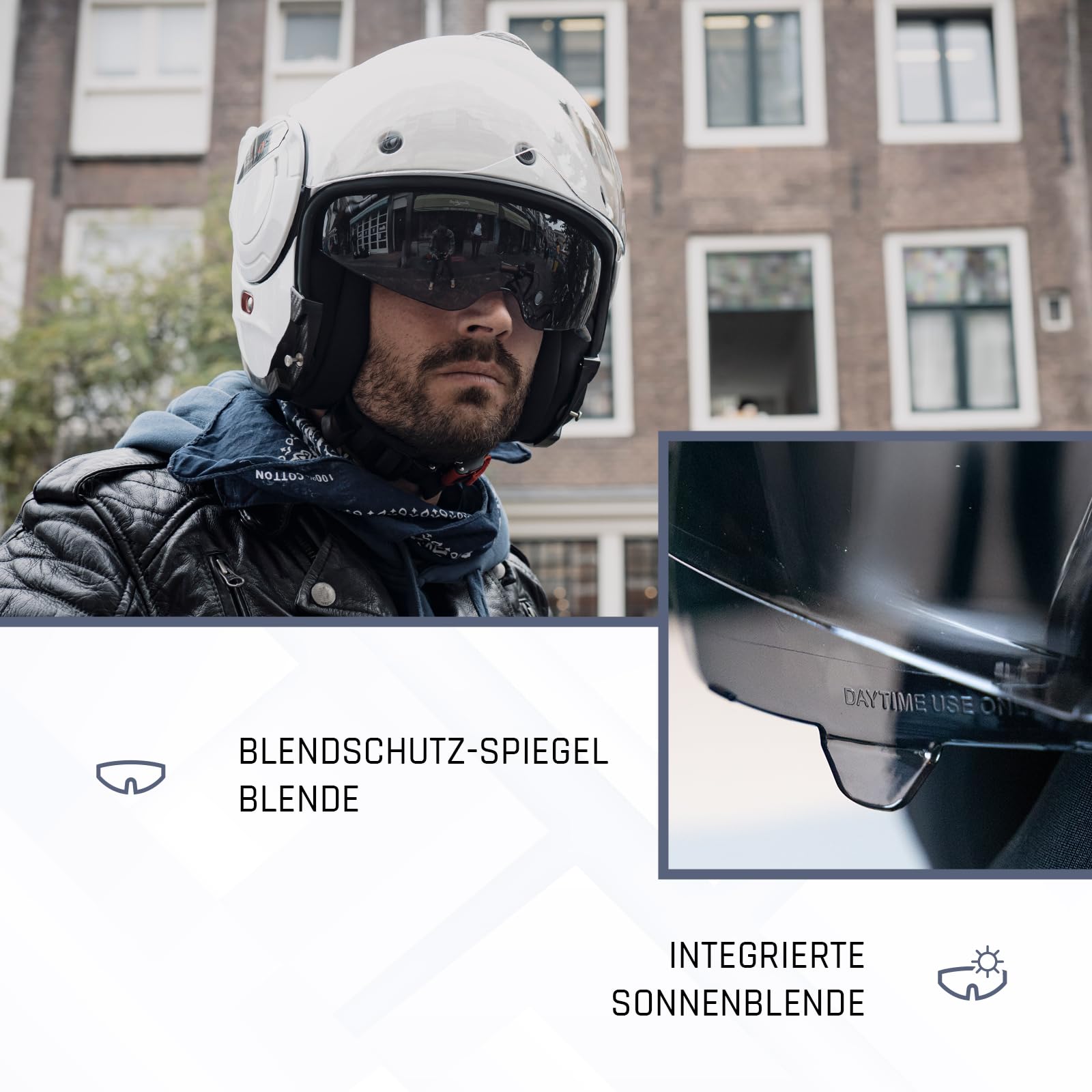 BEON Stratos Motorradhelm - Systemhelm Klapphelme mit Visier und Sonnenblende - Rollerhelm Sonnenblende - Motorrad Helm Damen & Herren - Integralhelm 180° Klappbar - Anti-Kratz-Visier - S