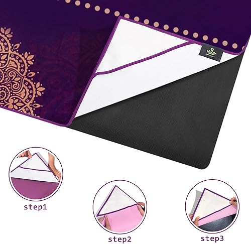 Miniatura 4 de Heathyoga, Toalla de yoga con diseño exclusivo de bolsillos en las esquinas de microfibra 100%, ideal para yoga, pilates y entrenamiento físico,