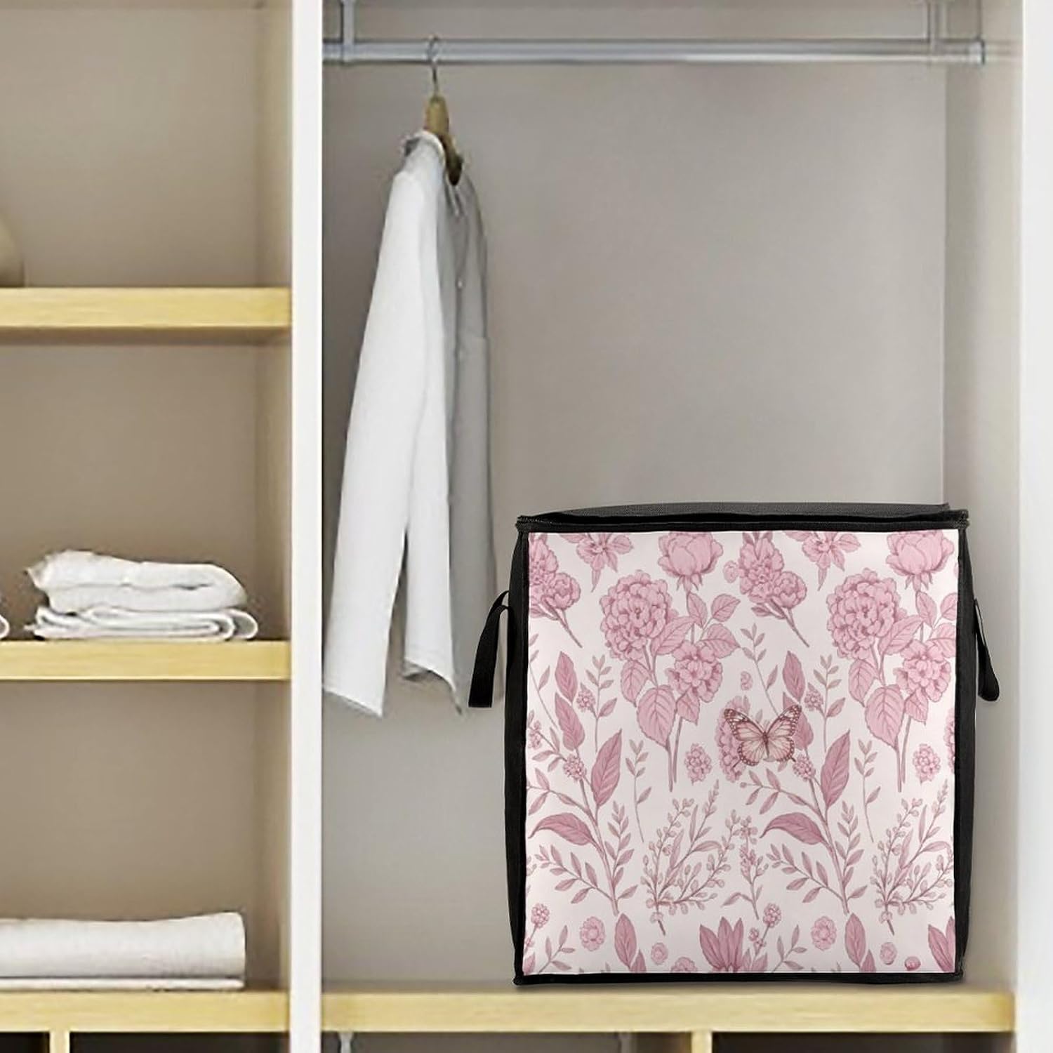 Pink Floral Comforter Storage Bag Moving Bag | Clothes Storage Bins-70L,Moving Bag With Dual Handles For Easy Carrying, Zipper Design Durability for Home,Bedroom,Closet