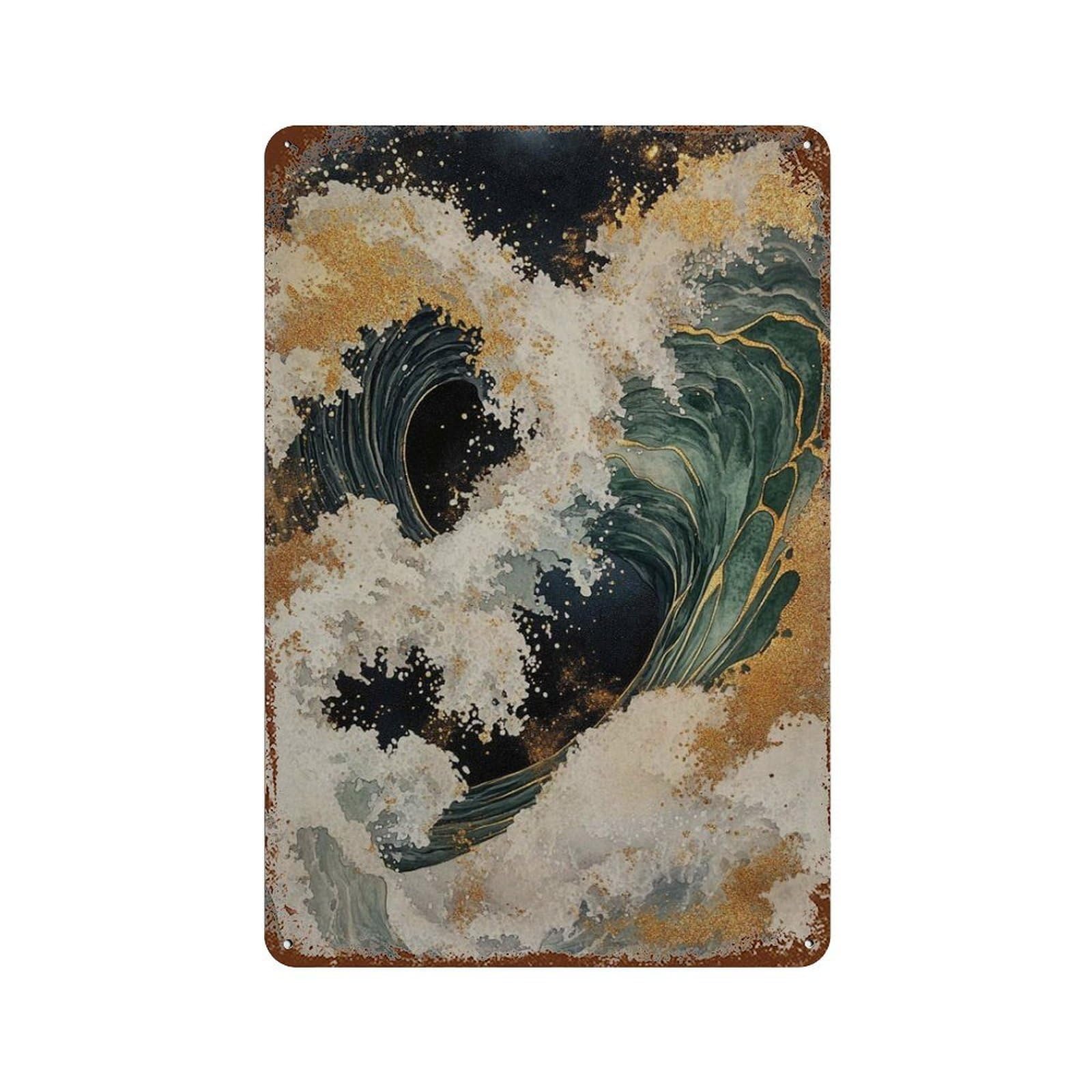 xiaoxiaoshen Golden Wave Japanese Ocean Abstract Sea Wall Decor Art Metal Tin Poster Modern Home Decor Art Home Bar Shop Decorations Vintage Sign 30x20cm