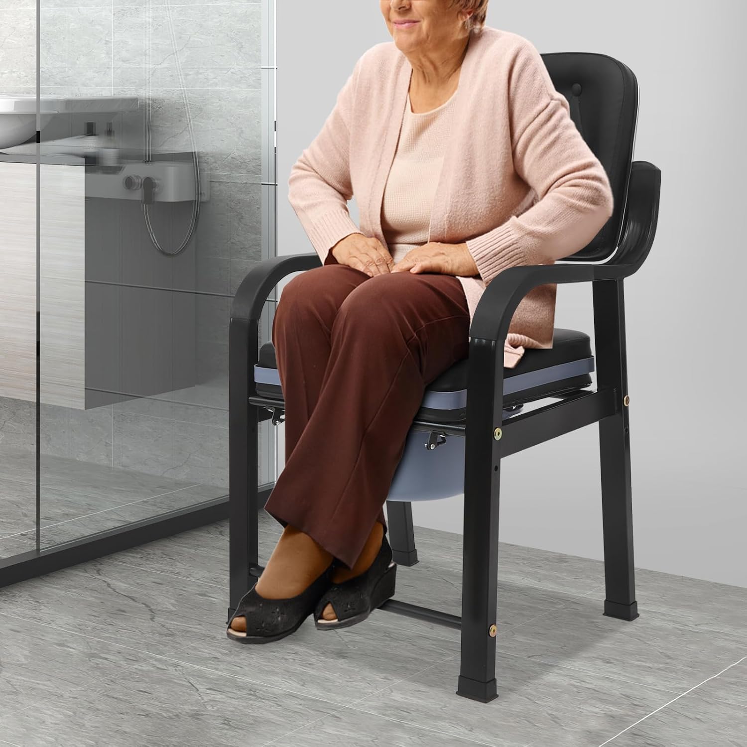 Comfort Bedside Commode, Commode Toilet Chair with Removable Bucket Supports 551 Lbs Potty Chair for Adults Bedside Commode Chair for Elderly with Backrest & 18.1" Seat Cushion