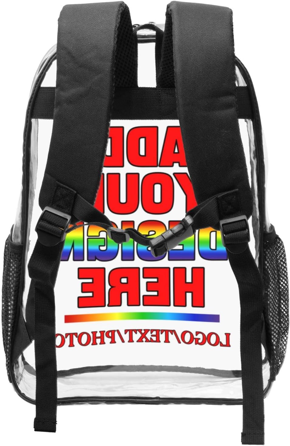 Custom Clear Backpack for Women Men, Personalized Transparent Backpacks with Name Text Photo for Present, PVC Adjustable See Through Bag Suitable for Travel Sport Work 16in
