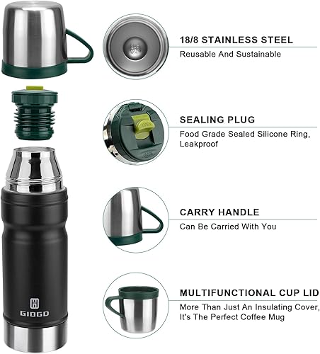 Miniatura 2 de Botella de agua con aislamiento al vacío Termo Botella de agua térmica con taza 680ml23oz Botellas de agua térmicas de acero inoxidable Termo para