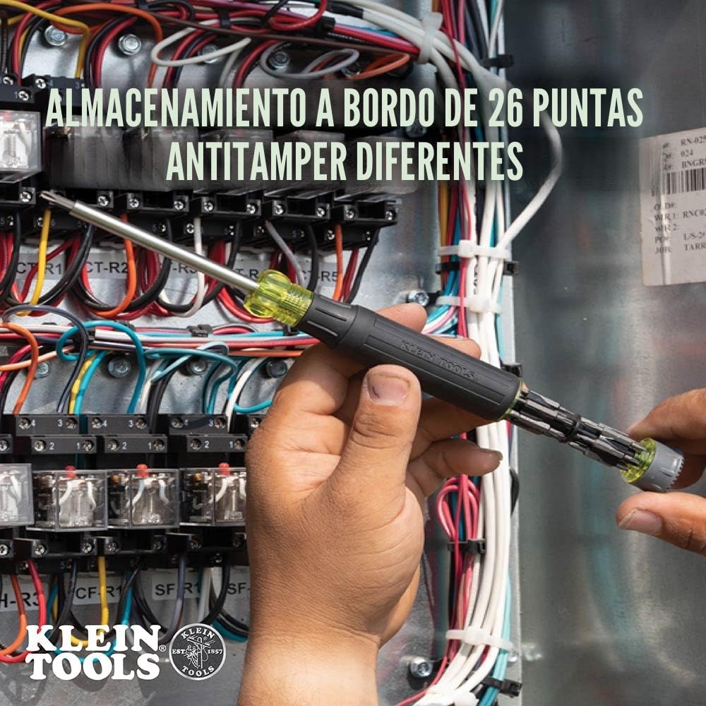 Klein Tools 32327 Juego de destornilladores de precisión, destornillador multipuntas 27 en 1, almacenamiento integrado y imán de neodimio. Ideal para bloques de terminales