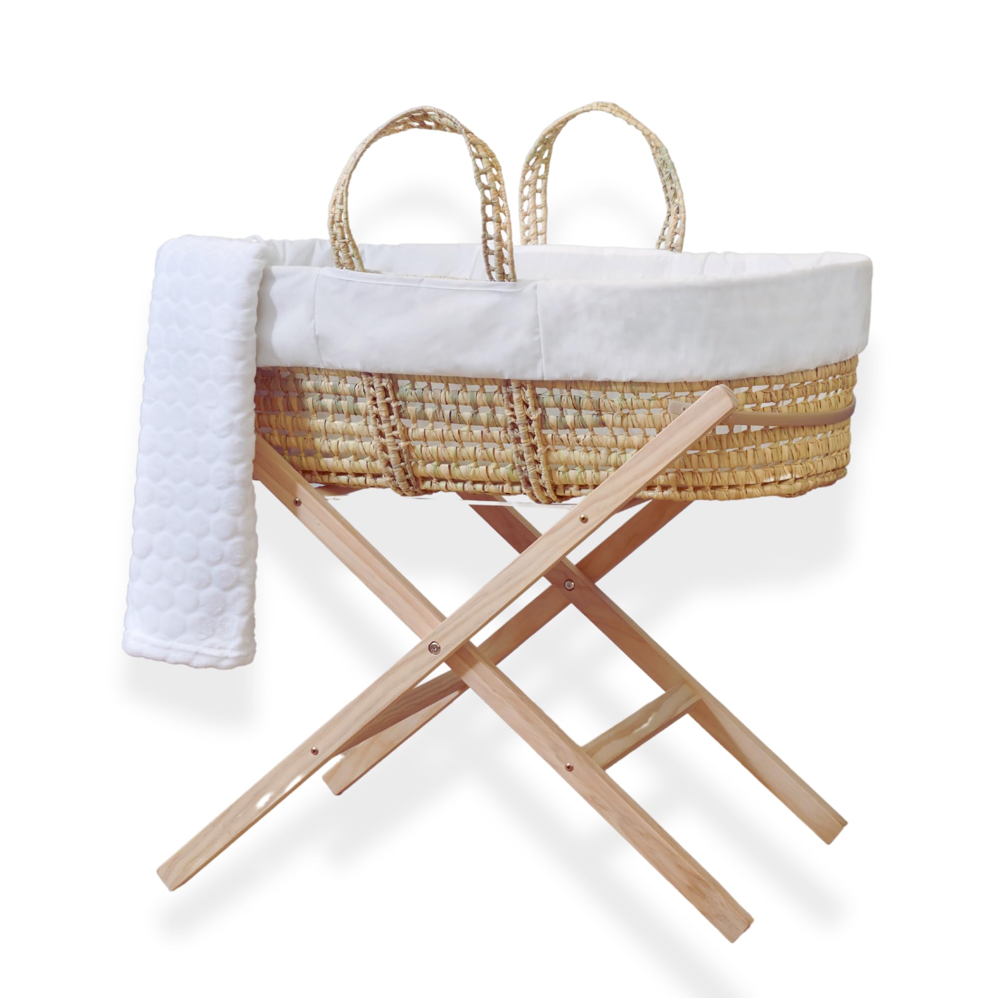 Clair de Lune Scandi Palm Moses Basket Essential Special Buy Bundle 75 x 28 cm (White)