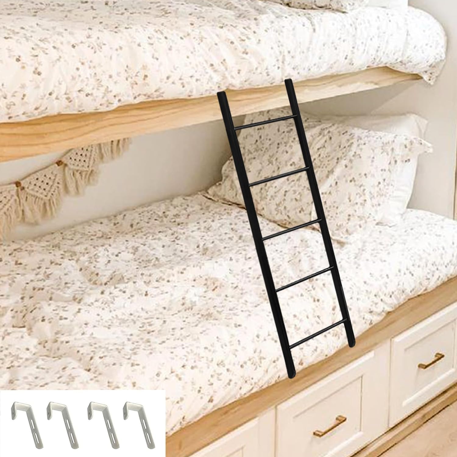 Échelle noire pour lits superposés avec crochets 5 marches 150cm