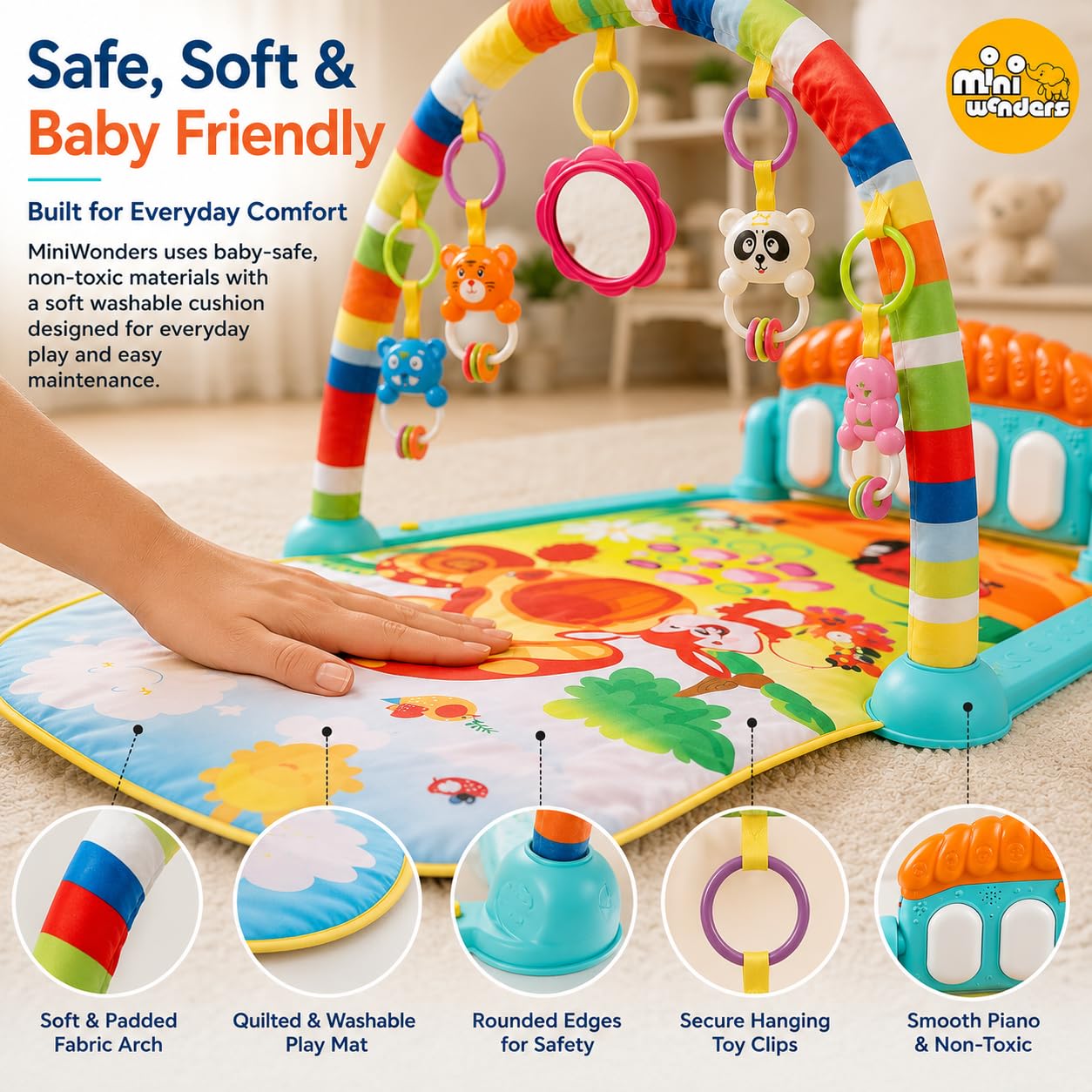 Mini Wonders Baby Gym Play Mat with Hanging Toys | Tummy Time Activity Gym for Newborns | Soft Mat with Rattles & Mirror | Sensory Development Toy 0-12 Months 1