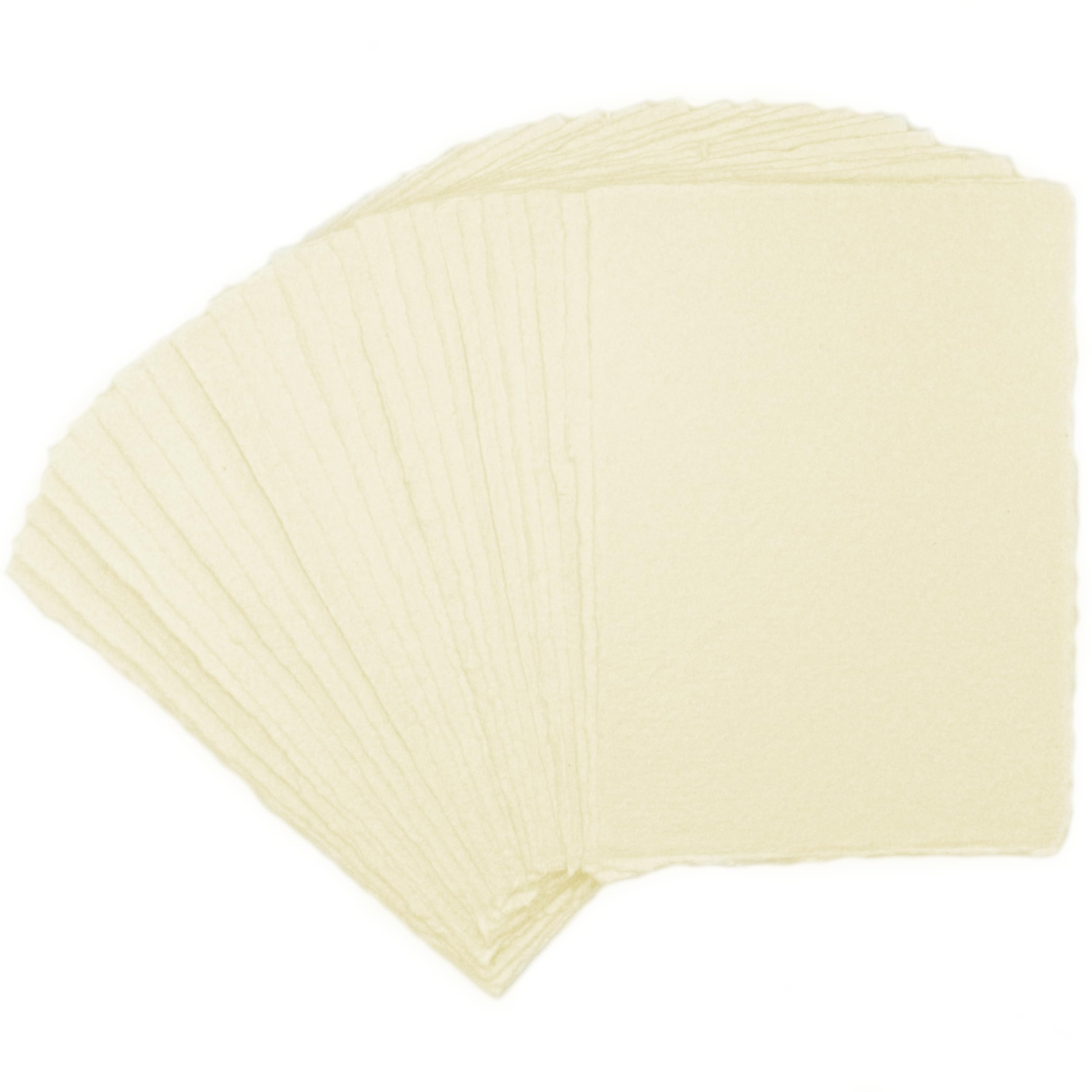 Biglietti/Partecipazioni/Inviti in Carta Artigianale Riciclata, con Bordi irregolari, 13x18 cm, 300 g/m2, Confezione da 25, Made in Italy (Sabbia)