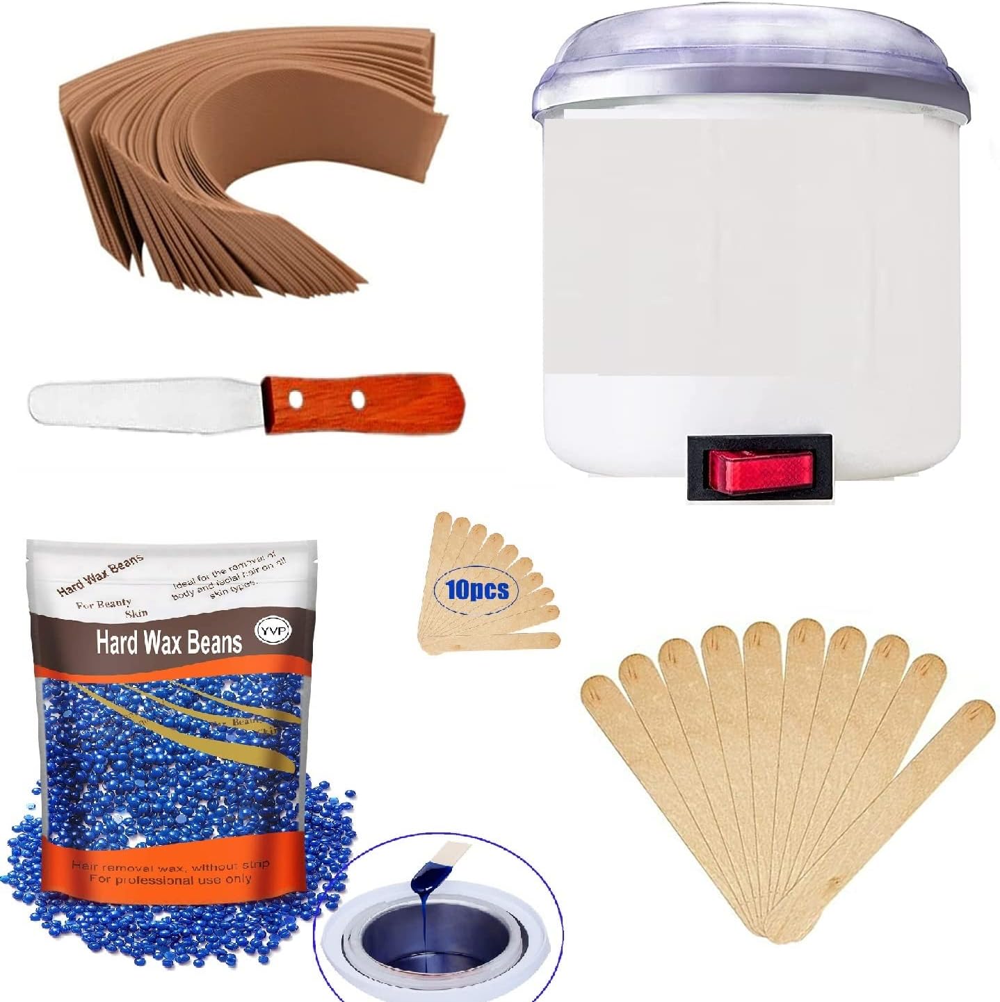 EQUVIA Wax Heater Hot Waxing Wax Kit Wax Warmer with Hair Removal Wax Beans (100g) and Wax Knife With Wax Strips For Painless Hard,Strip and Paraffin Wax For Women-Color May Very