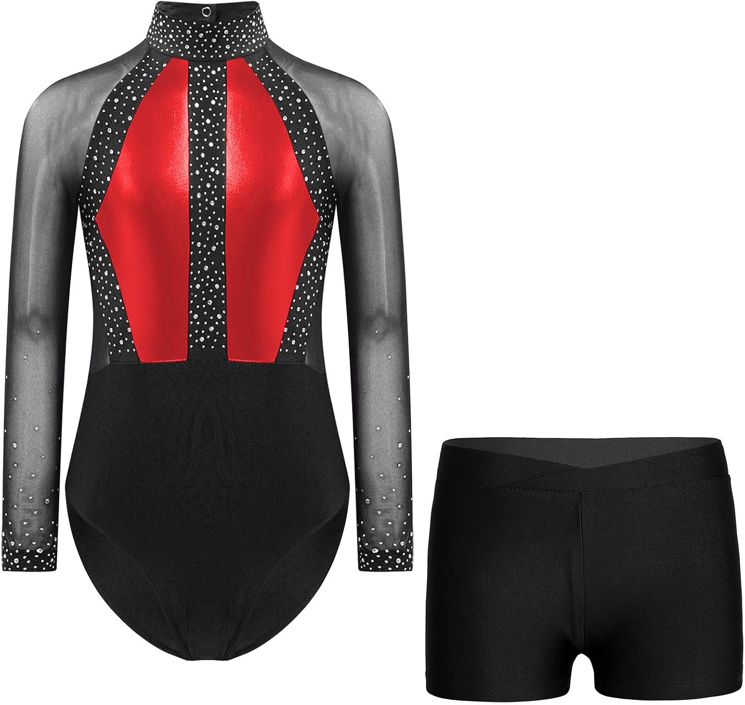 Loyan Gymnastics Leotards for Girls Dance Unitards with Shorts Long Sleeve Tumbling Outfits Sparkly Bodysuit