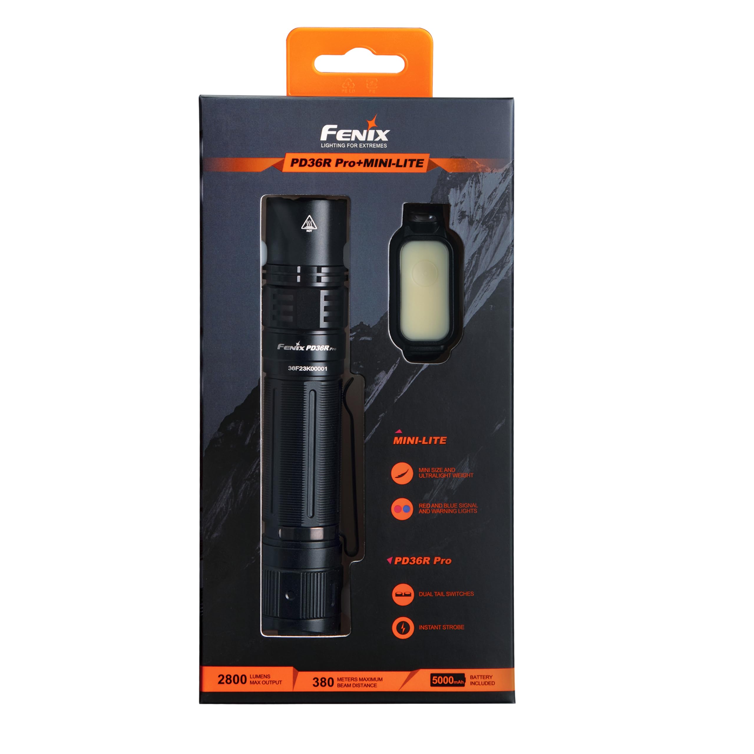 FENIX PD36R Pro - Linterna con Mini-Lite, set de regalo de edición de temporada, 2800 lúmenes, 380 m, 42 horas máximo, interruptores de doble cola, funciona con batería 21700, estroboscópico