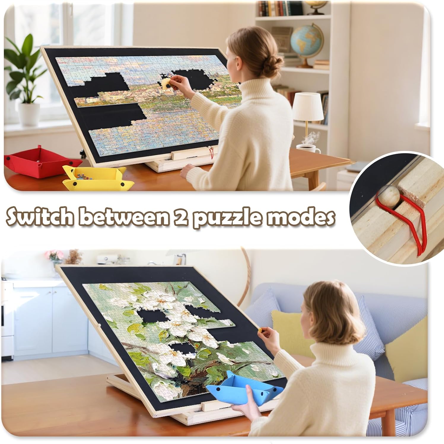 Wdmiya Rotating Puzzle Board 1500 Pieces - Vertical & Horizontal Adjustable, 25"x34" Puzzle Table | Tilt & Spinning Jigsaw Board with Dust Cover, Lazy Susan with 4 Felt Valet Tray, Gift for Mom