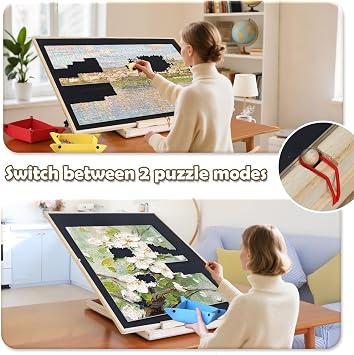 Wdmiya Rotating Puzzle Board 1500 Pieces - Vertical & Horizontal Adjustable, 25x34 Puzzle Table | Tilt & Spinning Jigsaw Board with Dust Cover, Lazy Susan with 4 Felt Valet Tray, Gift for Mom