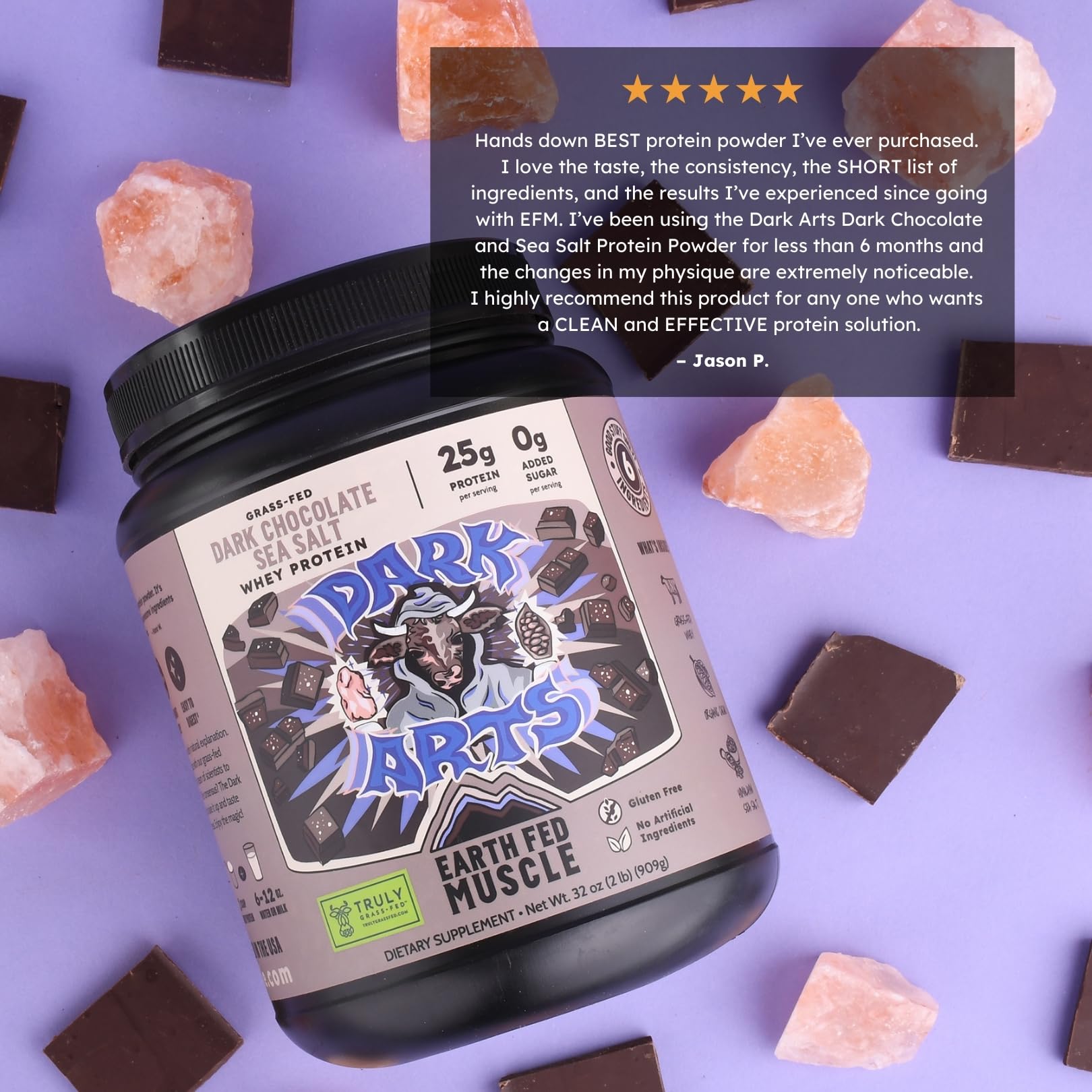 Earth Fed Muscle Dark Arts Salted Dark Chocolate Whey Protein Isolate — Amazon image 6