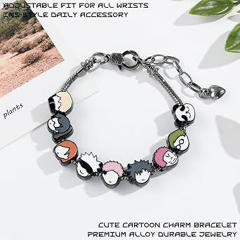 Anime Cartoon JJK Charm Bracelet, Gojo Satoru Sukuna Megumi Nobara Yuji Cute Character Image Link Chain Alloy Enamel Beaded Bracelet, Adjustable Fashion Accessory for Men Women Fans