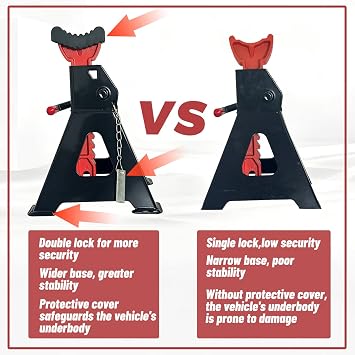 HENBOW Jack Stands,3 Ton Jack Stands with Solid Wheel Chocks,6600lbs Capacity,11-16.33 Adjustable Car Lift Stands with Double Pin Locking,Black,1 Pair