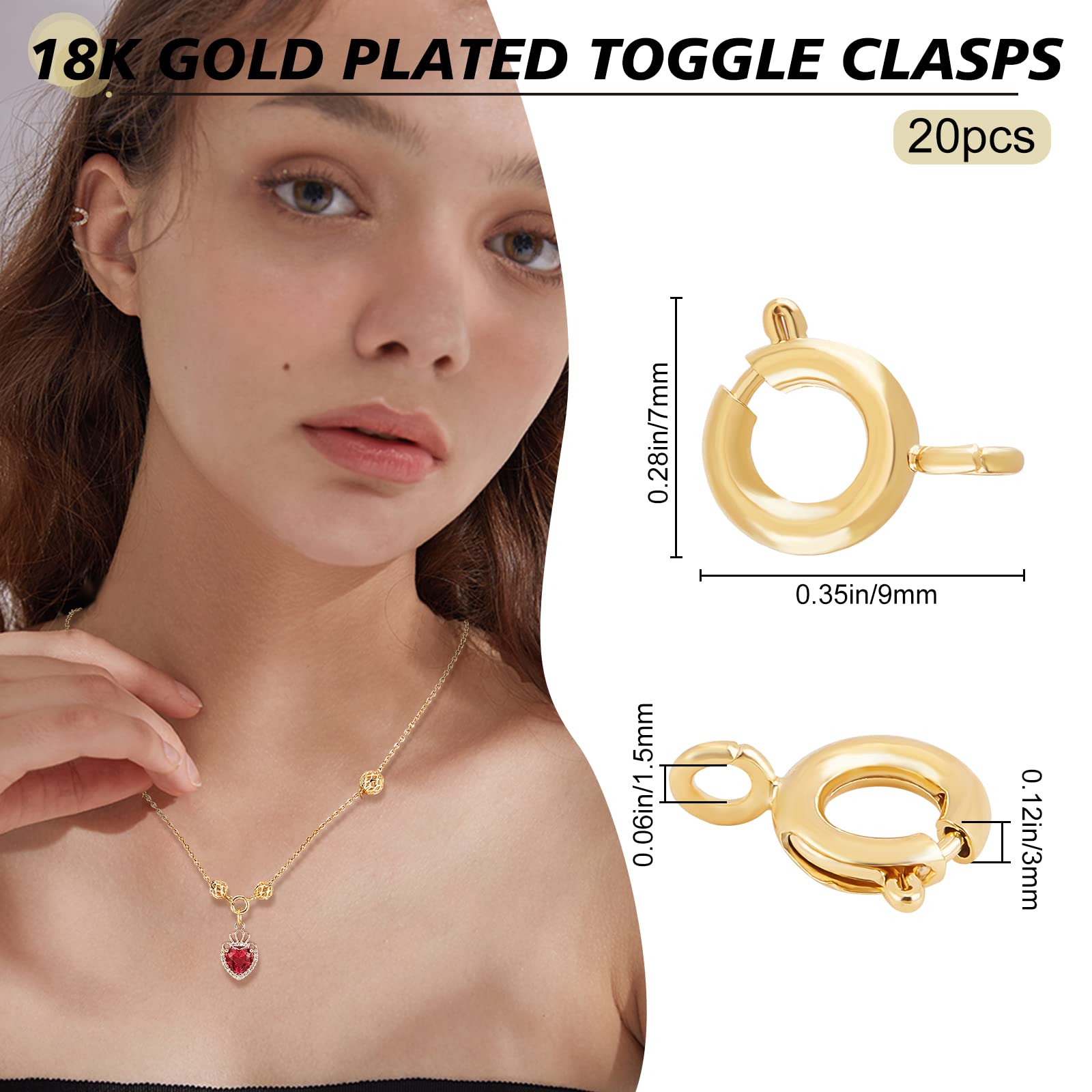 Beebeecraft 1 Box 20Pcs Spring Ring Clasps 18K Gold Plated 7mm Small Round Jewellery Clasps Connectors for Necklace Bracelets Jewellery Making - Image 2