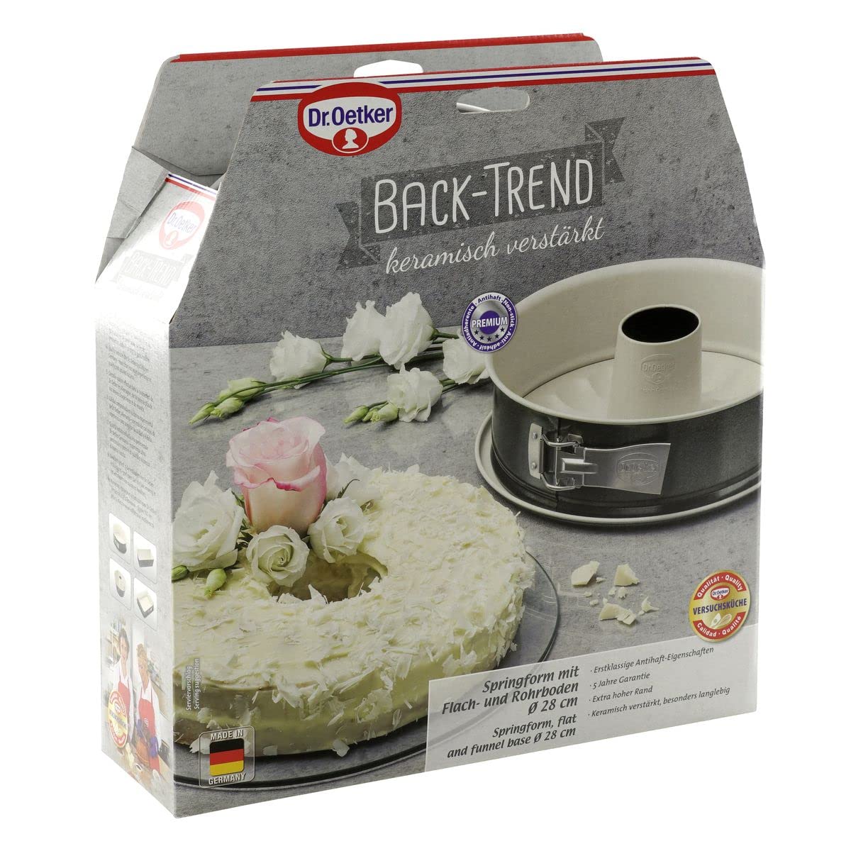 Dr. Oetker Springform mit Flach- und Rohrboden Ø 28 cm BACK-TREND (Farbe: creme/anthrazit) & Gugelhupfform Ø 22 cm Back-Trend, Backform für Gugelhupf, (Farbe: Creme/anthrazit), Menge: 1 Stück