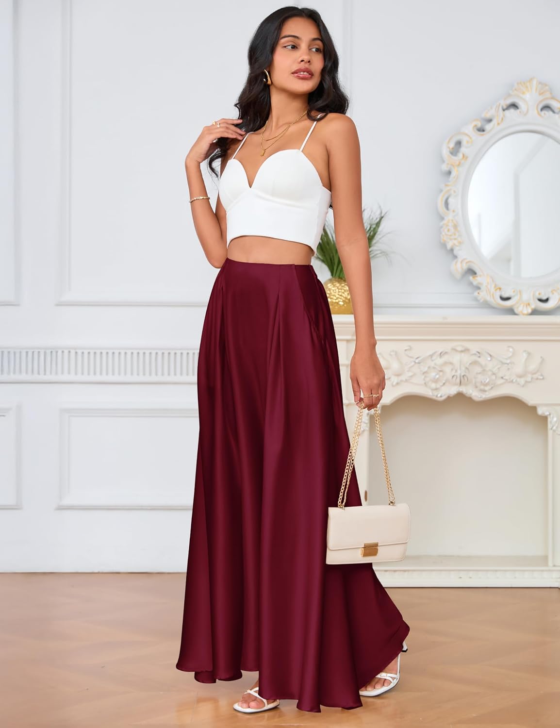 MAKABO Maxi Satin Skirts for Womens High Waisted Flowy Long A line Skirt Trendy for Office Holiday Party - Image 4