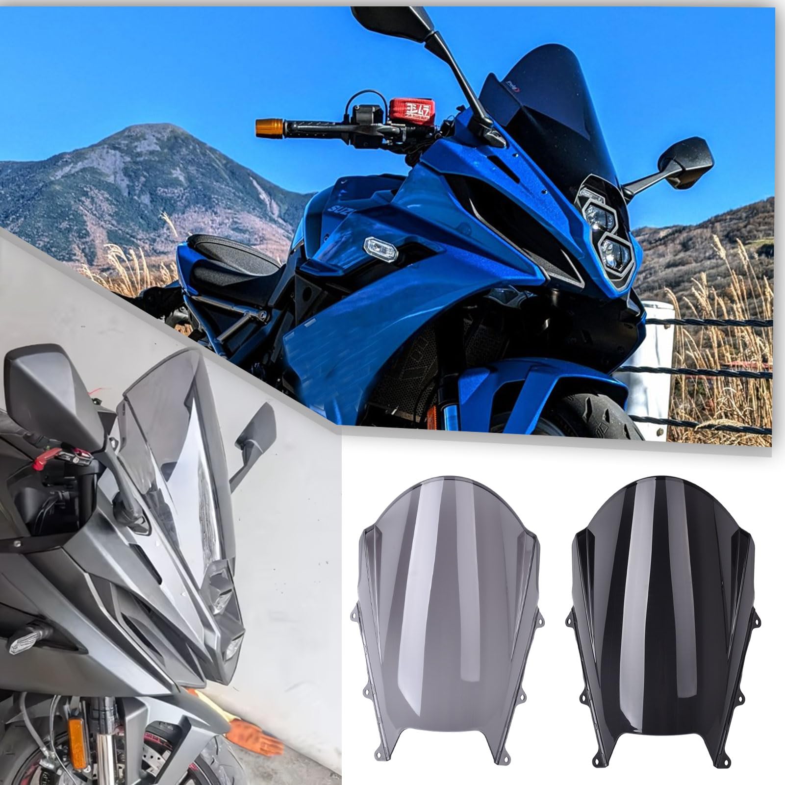 Parabrezza Per Moto Compatibile Con GSX 8R GSX-8R 2024-2025, Carenatura Anteriore, Deflettore Antivento, Visiera In Policarbonato (Fumo Nero)