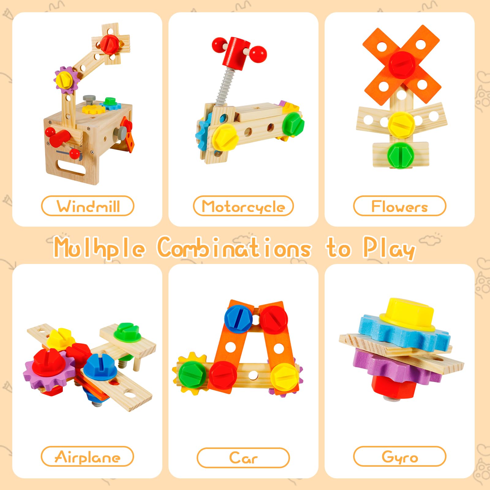 Caja De Herramientas De Madera Montessori Para Niños - 29 Piezas, Con Maletín | Juguete Educativo Para Desarrollar Motricidad Y Creatividad