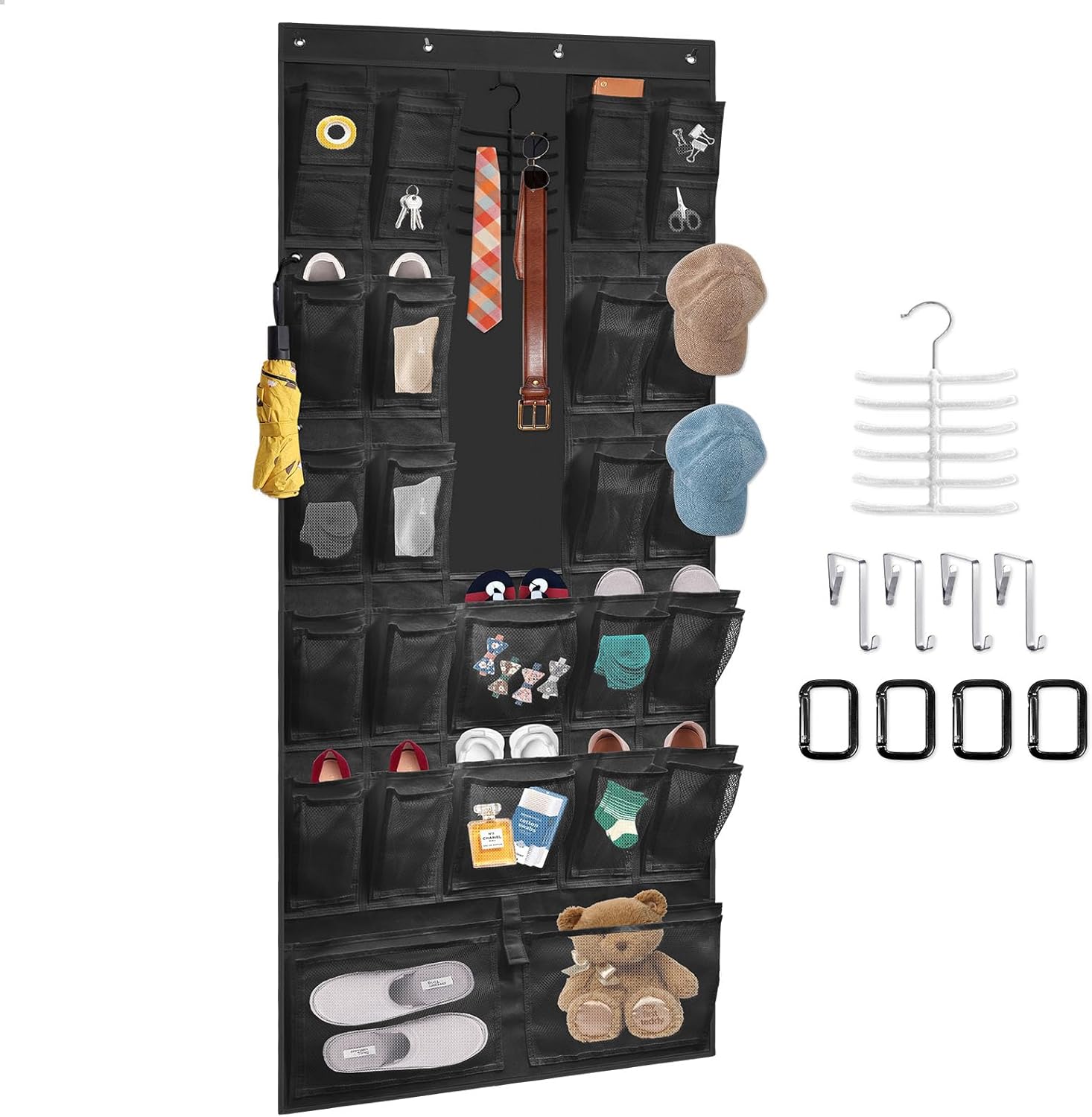 BOHEMIABY ドア掛けシューズオーガナイザー 24ポケット 大きな靴ラック クローゼットのドア用 ドア上オーガナイザー リング