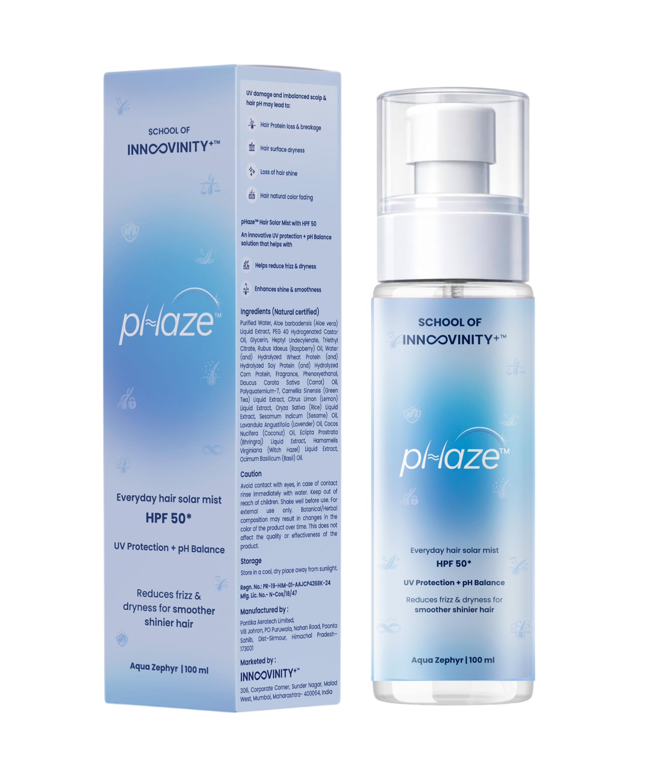 UV Protection Spray for Hair & Scalp | pH Balance 4.5–5.5 | Anti-Frizz, Anti-Dryness | Lightweight, Non-Greasy Daily Hair SPF | Aqua Zephyr | 100 ml | HPF 50, UV Protection, pH Balance, Anti-Frizz, Smoother Shinier Hair-image-41