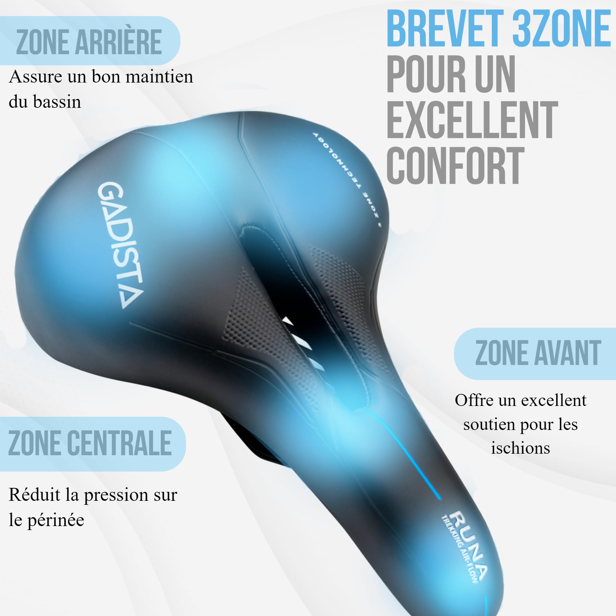 GADISTA Selle VTT Femme Ultra Confortable Ergonomique Ville Randonnée Runa | Fabriquée à la main en Italie, technologie brevetée 3ZONE, canal central et revêtement étanche