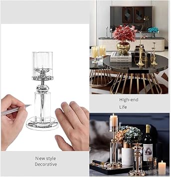 Hurricane Candle Holder Gold: Set of 2 Candle Holders for Pillar Candles with Clear Glass Sleeve and Crystal Base - Decorative Metal Pillars Stand Table Centerpiece