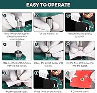 Vista 8 de BEAMNOVA Grommet Tool Kit Hand Press Eyelet Setter Machine 1/4, 3/8, 1/2 Inch (6, 10, 12 mm) Setting Dies, 1500 Golden Grommets