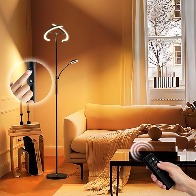 FIMEI FIMEI Split Floor Lamp Modern LED Rotatable Floor Lamp with Reading Light, Eye-Protection Reading Standing Lamp with Stepless Dimming and 3000K-6000K Color, Separately Rotatable Design, Black photo 2