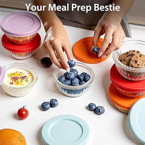 Miniatura 2 de Freshmage Cuencos pequeños de vidrio con tapas, 8 unidades - 6.25 onzas Juego de cuencos de preparación de comidas, recipientes pequeños apilables