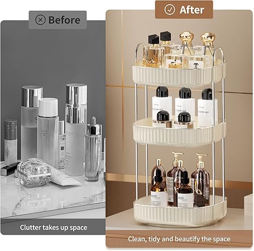 Miniatura 4 de Seoneiro Organizador de maquillaje giratorio de 360° para tocador, estante de exhibición de cuidado de la piel de gran capacidad, estante giratorio