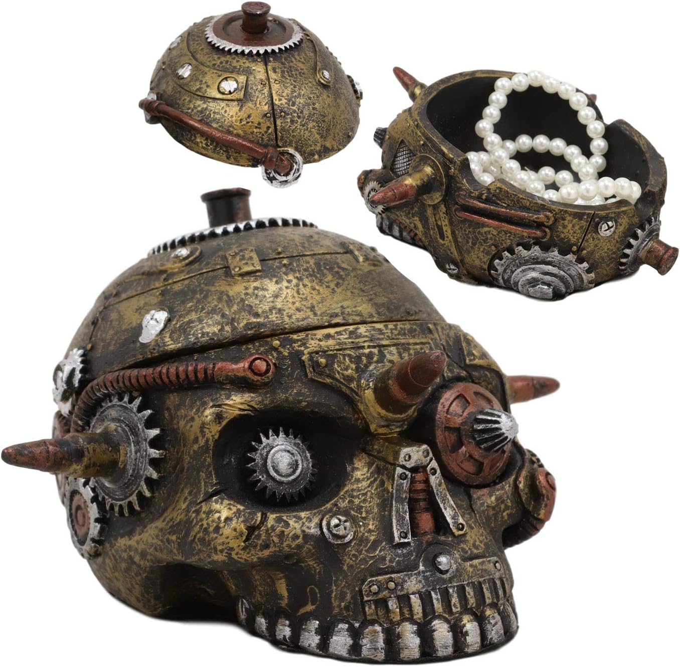 Ebros Gift Steampunk Cyborg Robotic Bullet Barricade Skull Small Decorative Box Figurine Jewelry Skull Container Trinket Storage Compartment Statue