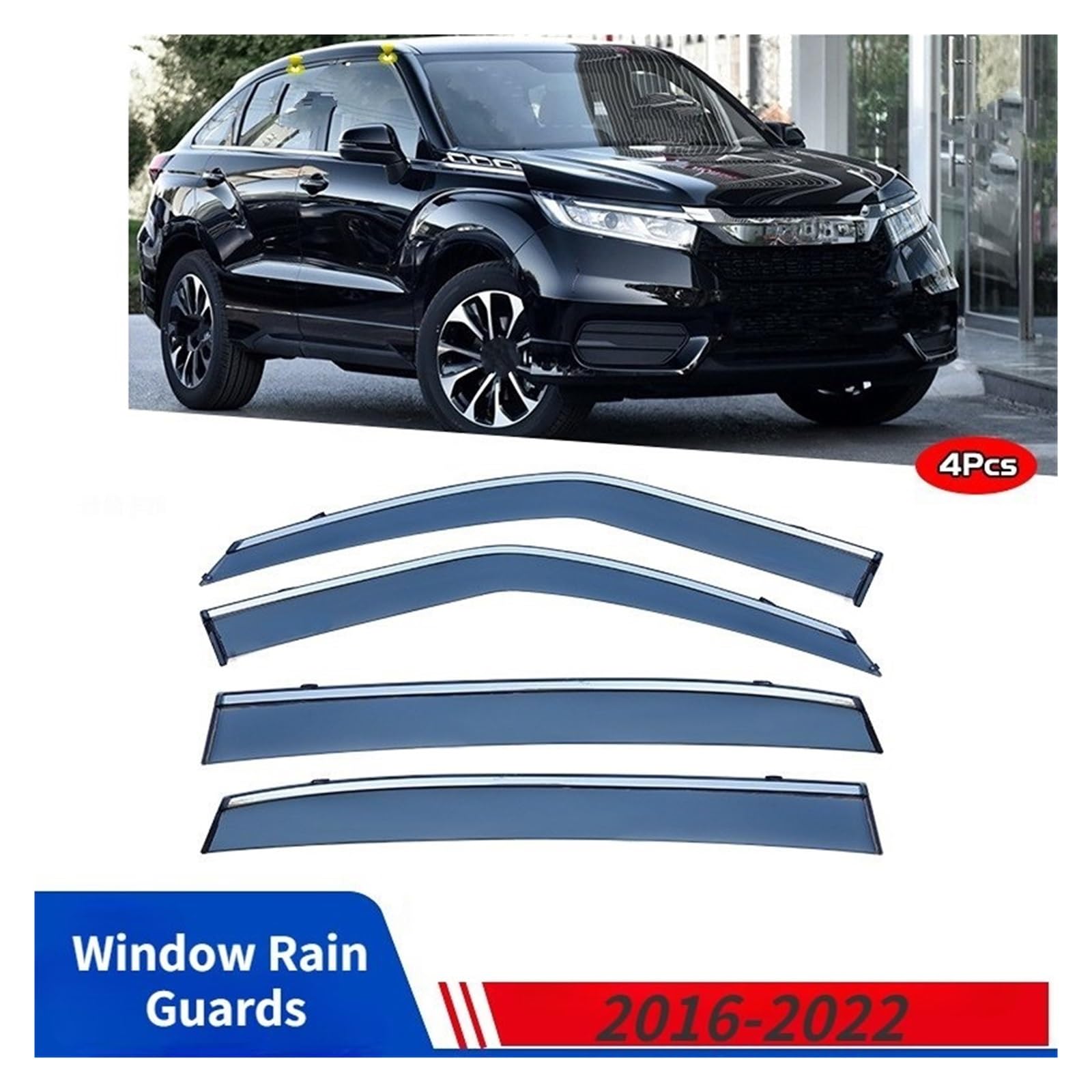 Deflectores de Aire para URV 17 2018 2019 2020 2021 2022 Deflectores Lluvia para Ventanas Parasol para Techo Visera Ventilación Alerón Accesorios Auto Deflectores(Plating Strip)