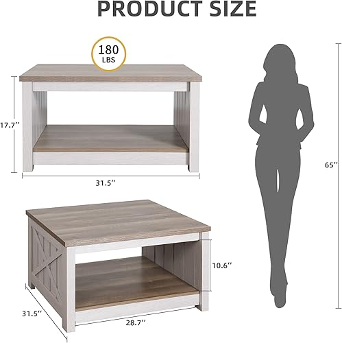 Miniatura 2 de hernest Mesa de centro cuadrada con compartimento de almacenamiento medio abierto mesas modernas de casa de campo mesa rústica de madera resistente
