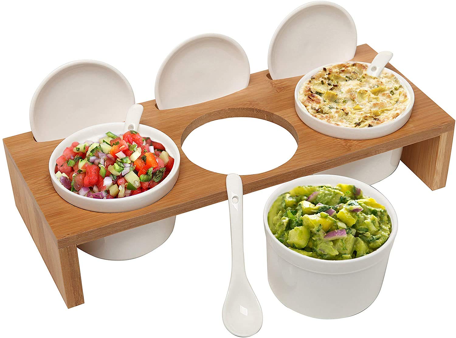 ADTALA Ceramic Condiment Jar Spice Container with Lids Bamboo Cap Holder Spot,Ceramic Serving Spoon, Wooden Tray, Kitchen,Counter forTea/Coffee/Cream/Spice/Salt/with Set of 3 Bowl + 3 Spoon