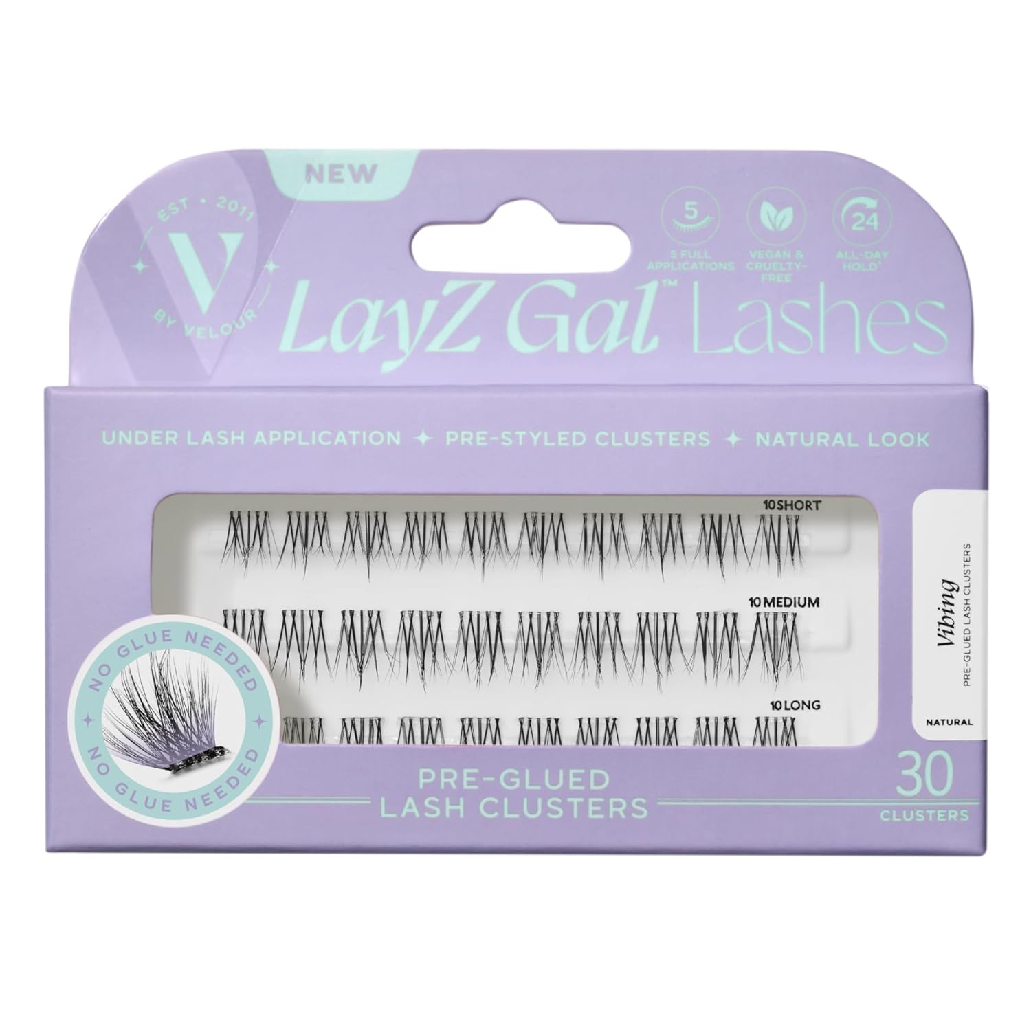 LayZ Gal™ Lash Clusters, Self Adhesive Eyelashes, Individual Lashes Kit, Lash Cluster Kit, Natural Lashes, Pre Styled Flare Shape, Natural Volume, No Glue Needed (Vibing)