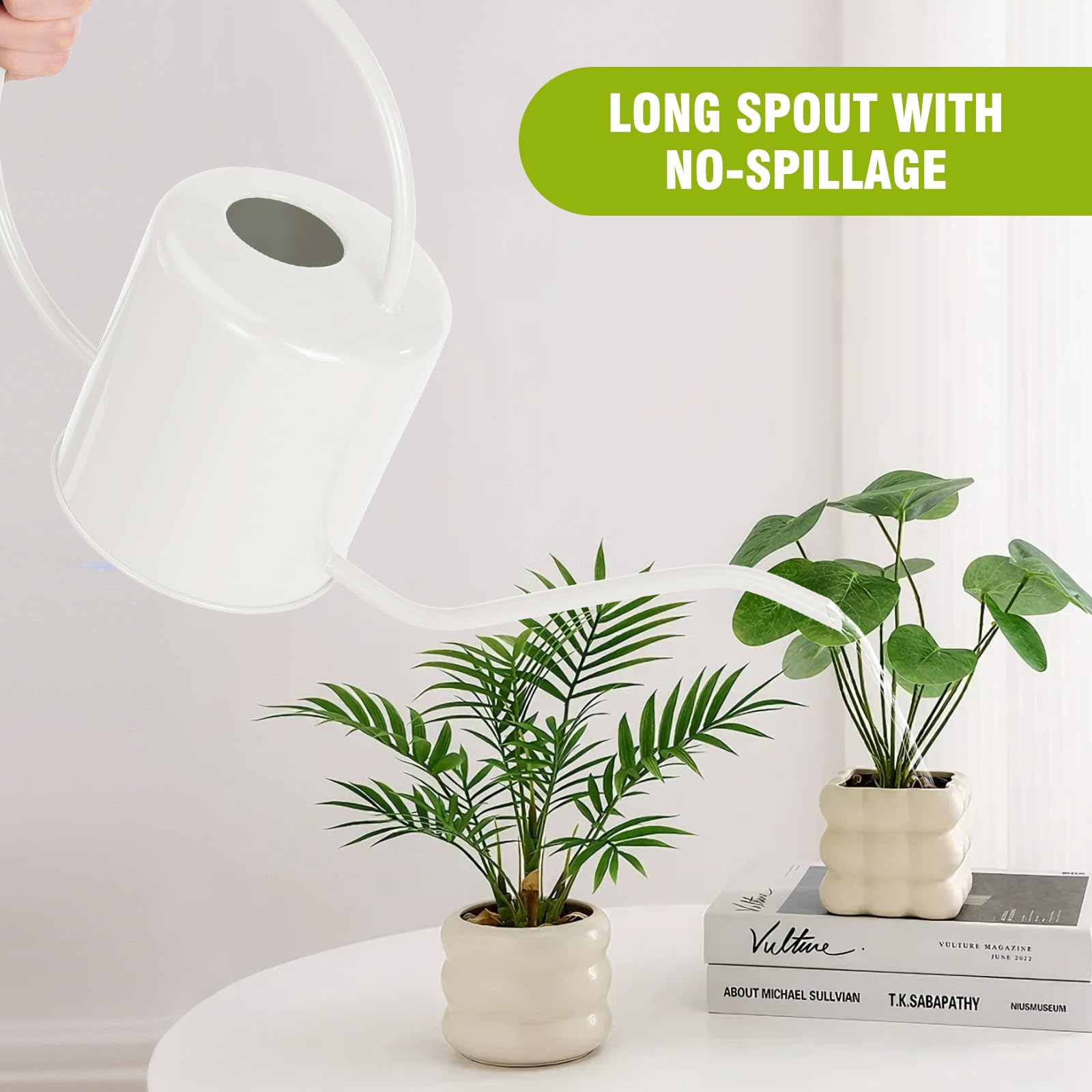 Konewka do podlewania roślin, 1500 ml, stal nierdzewna, metal, nowoczesna, dekoracyjna, z długą wylewką, do roślin doniczkowych, bonsai, kwiatów ogrodowych, kremowo-biała