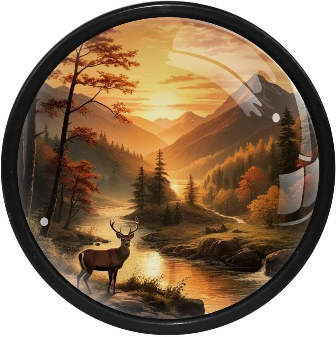 4 PCS Art Mountain Deer Cabinet Knobs, Bathroom Drawer Pulls Handles, Round Dresser Knobs Door Knobs for Kitchen Cupboard Nursery Wardrobes