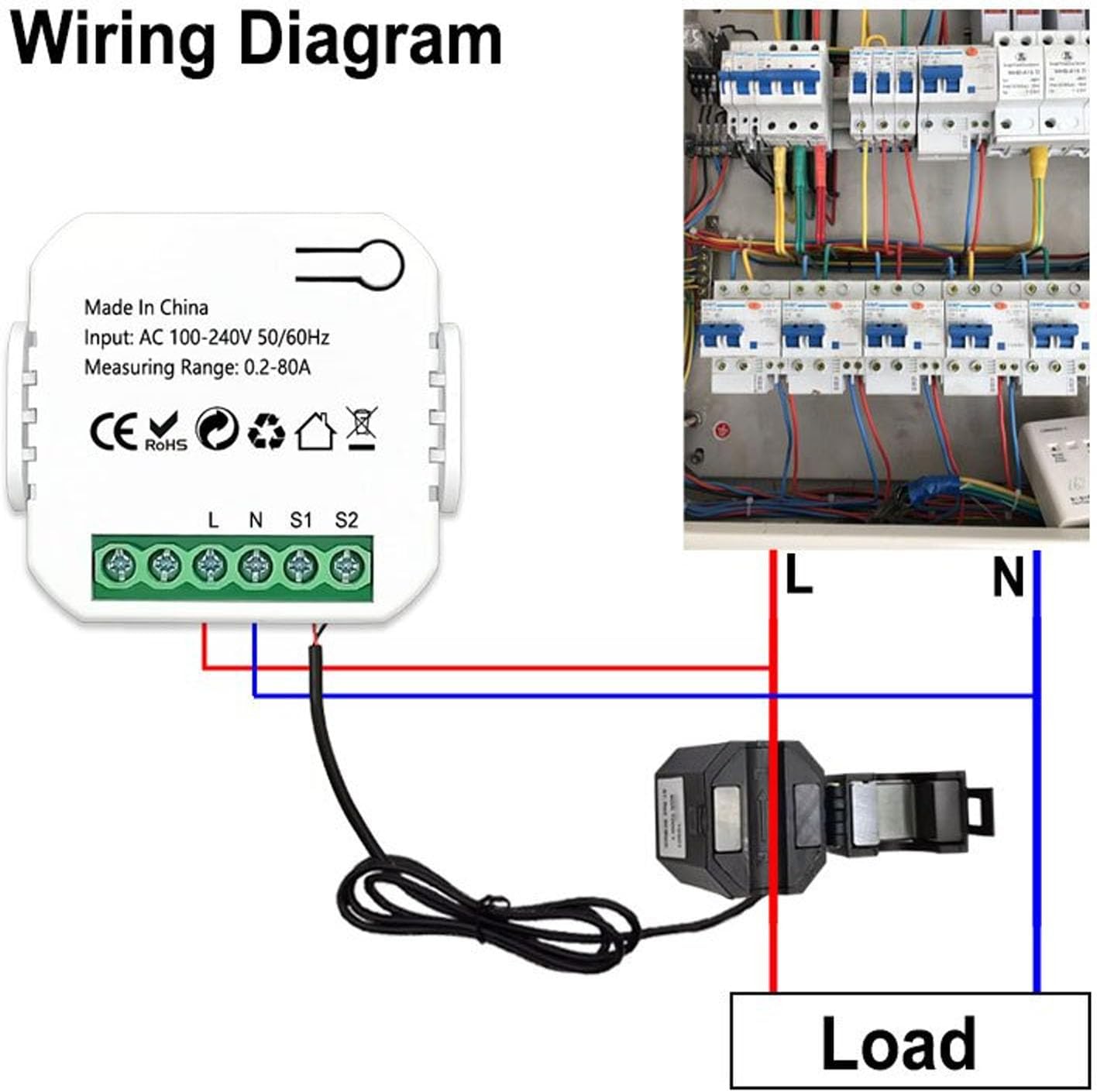 Smart Energy Meter, Home with Clamp Sensor & APP Control, Single Phase Power Meter Real Time Electricity Usage Consumption Monitor Voltmeter for Smart Home