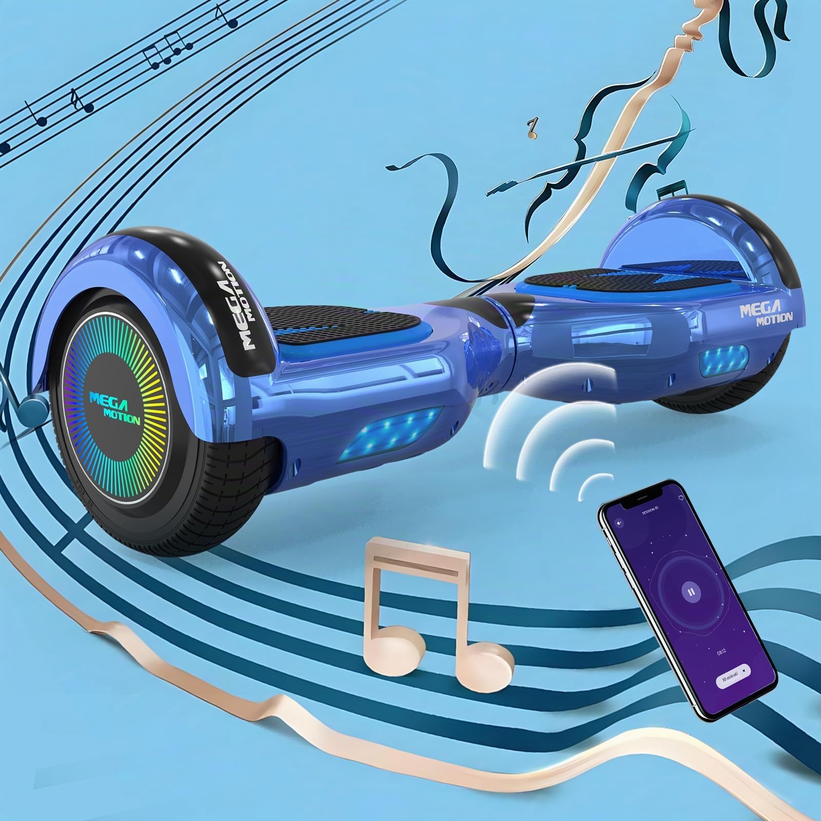 MEGA MOTION Hoverboards per Bambini, Hoverboards a due Ruote da 6,5 Pollici con Altoparlante Bluetooth, con Luci a LED, Regalo per Bambini e Adolescenti