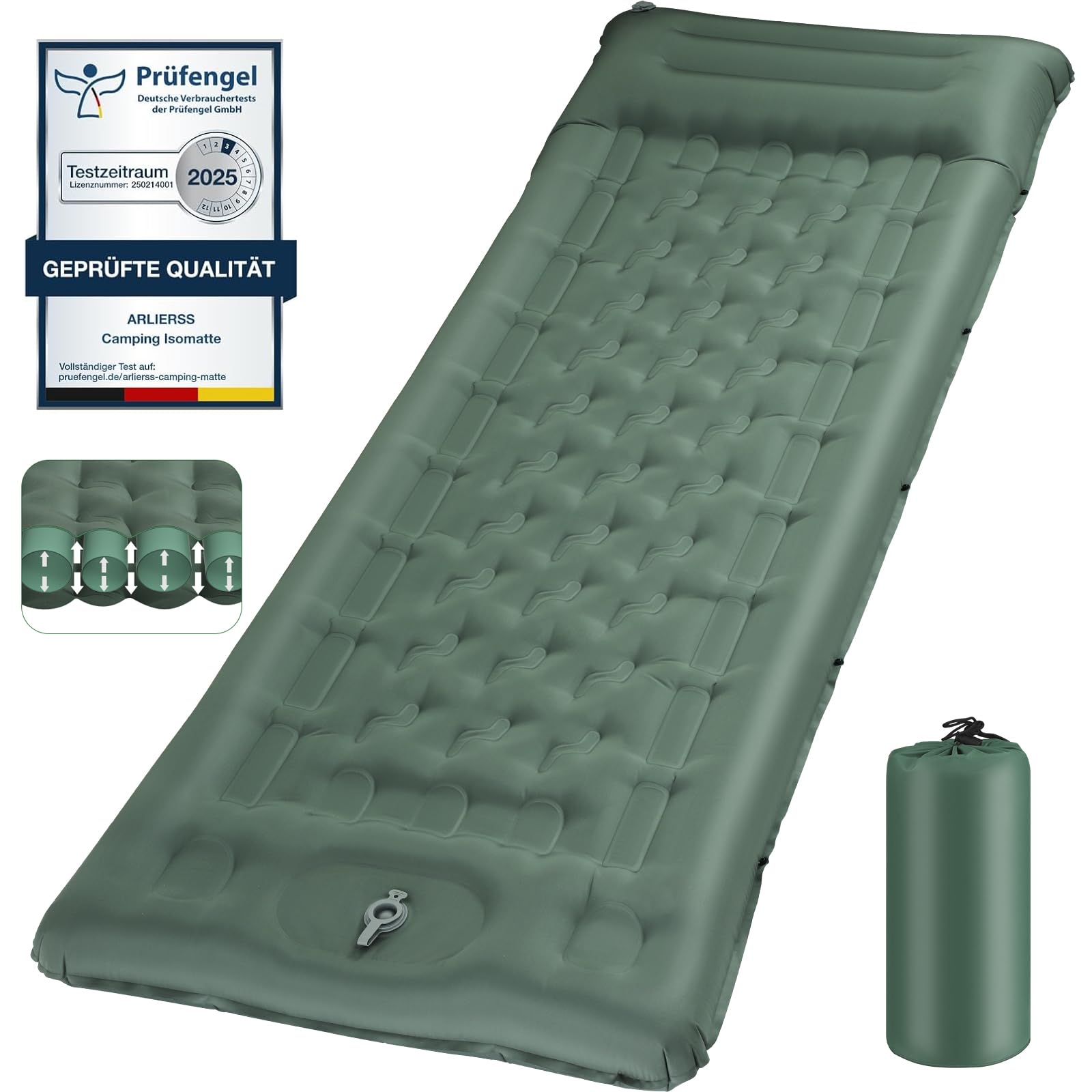 Camping Isomatte Selbstaufblasend 2025 Nue,12cm Verdickte Luftmatratze mit Verstärkter Luftsäulen-Struktur,Fußpumpe,16cm Kopfkissen,Reißfestes,Ultraleicht & Kompakt für Outdoor,Wandern,Strand