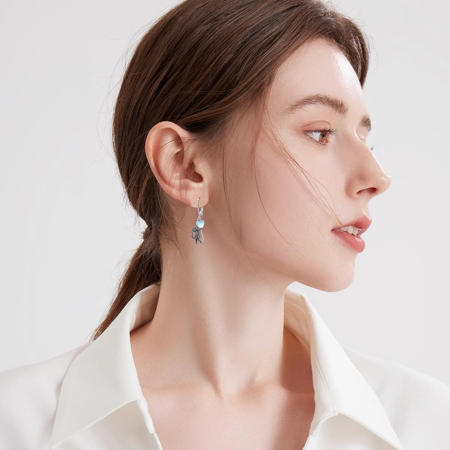 Cute Animal Earrings 925 Sterling Silver Moonstone Animal Dangle Earrings Leverback Earrings Jewelry Gifts for Women Mom Friends
